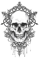 Fototapeta premium Skull and Baroque Patterns very simple traditional tattoo flash styles illustration