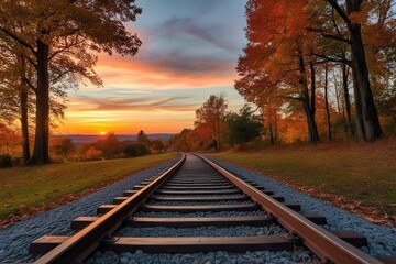 Obraz premium Autumn Sunset Scenic Travel Routes for a Timeless Experience