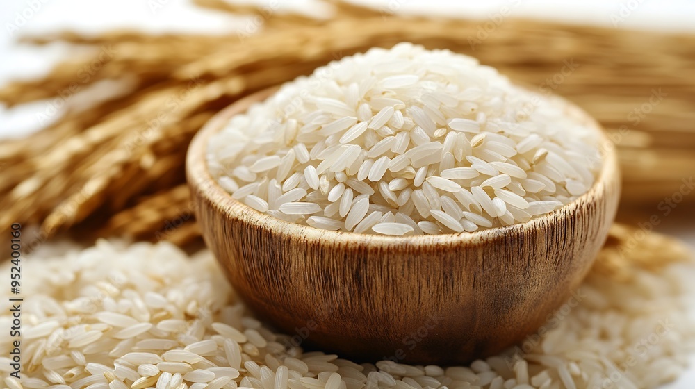 Poster Rice isolated on white background clipping path full depth of field : Generative AI