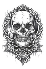 Skull and Chain very simple traditional tattoo flash styles illustration