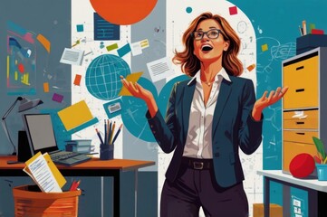 Creative illustration of a businesswoman juggling multiple tasks