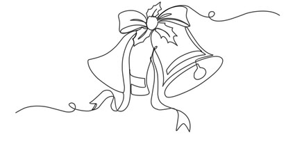 One line drawing of a forest with Сhristmas bell