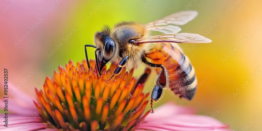 Wall mural a bee collecting nectar from flowers