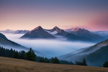 Fototapeta premium Stunning Mountain Landscape with Morning Fog and Breathtaking Scenic Views