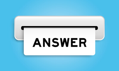 White coupon banner with word answer from machine on blue color background
