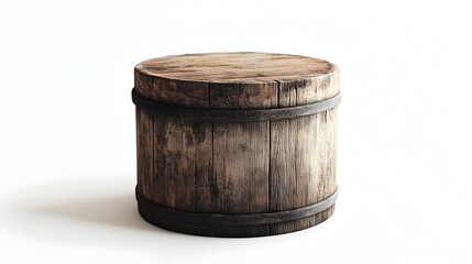 Aged Wooden Storage Container Centered on Clean White Background