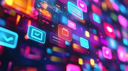 Obraz premium Global Marketplace Customer Service Chat with Multilingual Support and Quick Response Icons