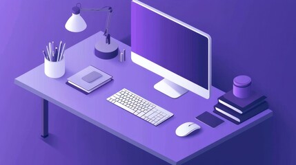 Rendering 3 in the office, there is a computer, a desk and various equipment for work. Computer Desk Backgrounds  of a sleek, modern laptop computer on a minimalist table, representing the digital age
