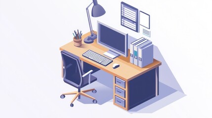 Rendering 3 in the office, there is a computer, a desk and various equipment for work. Computer Desk Backgrounds  of a sleek, modern laptop computer on a minimalist table, representing the digital age