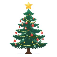 Fototapeta premium Minimalist Christmas tree with red green and gold ornaments and a shining star on top isolated on a clean white background This simple elegant and festive is perfect for holiday themed designs cards