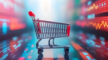 Shopping Cart on a Blurred Stock Market Background