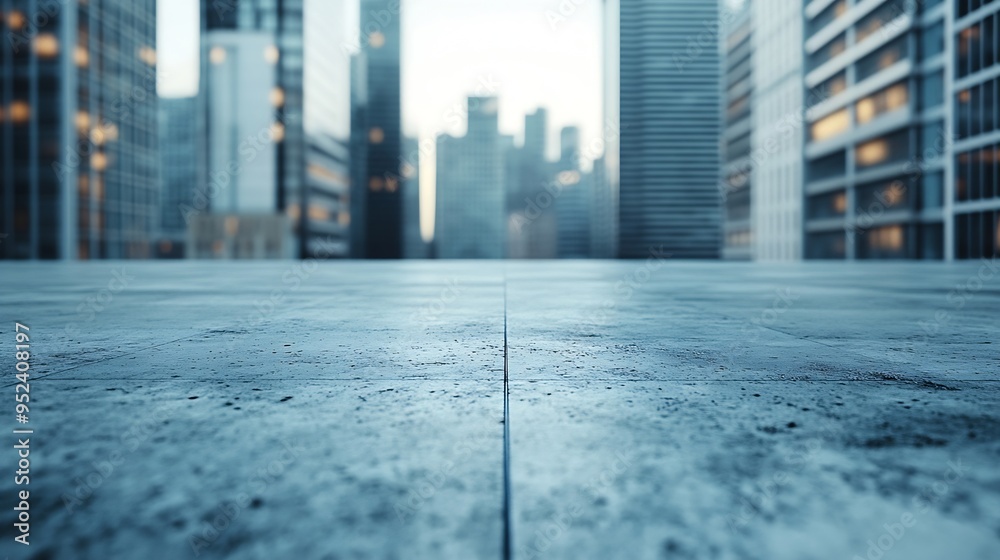 Aufkleber empty concrete floor in front of modern buildings in the downtown streetcopy space for car advertise