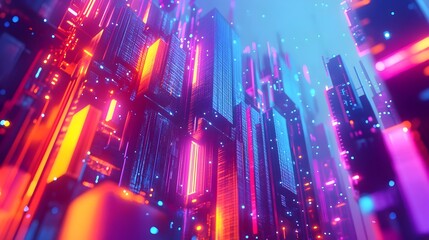 Cutting edge financial software innovation with abstract geometric patterns and vibrant color palette