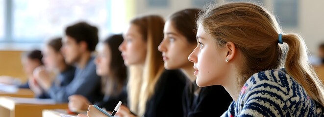Close up of students taking notes in learning environment during exam or course