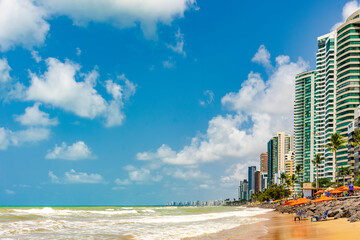 Obraz premium Famous Boa Viagem beach with its seaside buildings in the city of Recife, state of Pernambuco, Brazil