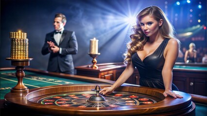  a picture of a live roulette table with a female