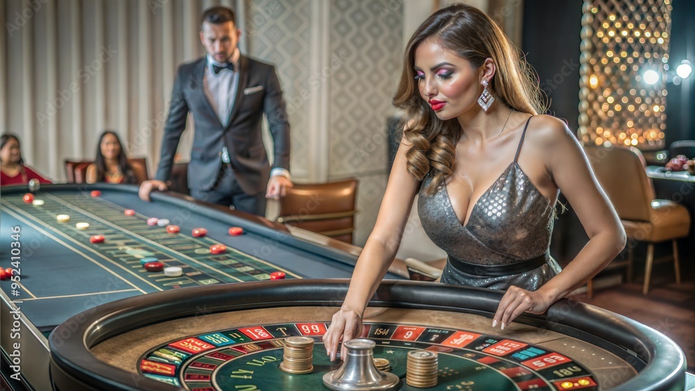 Canvas Prints a picture of a live roulette table with a female