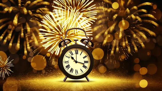 Festive fireworks with clock for counting down New Year. 2025 with Elegant animated clock counting down for Happy New Year Celebration
