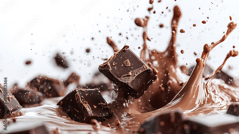 Poster Chocolates in milk splash isolated on white background : Generative AI