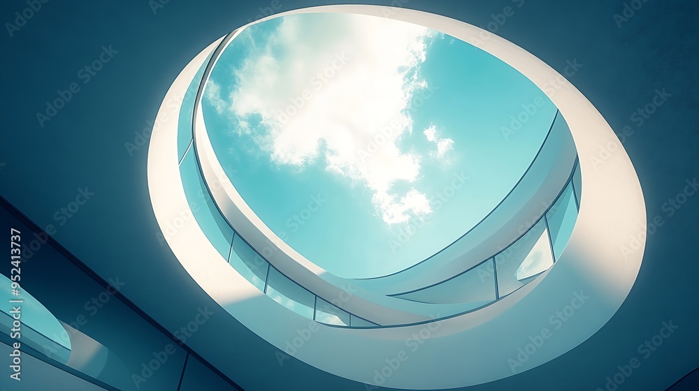 Poster Skylight Curved wall Abstract modern architecture Closeup fragment of interior Round structure of ceiling and roof Minimal futuristic office building background Geometric composition o : Generative AI