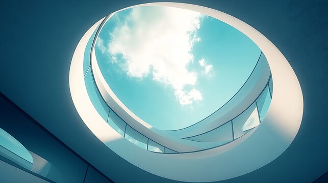 Skylight Curved wall Abstract modern architecture Closeup fragment of interior Round structure of ceiling and roof Minimal futuristic office building background Geometric composition o : Generative AI