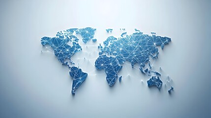 Blue World Map with Connected Dots Representing Global Networking and Connectivity