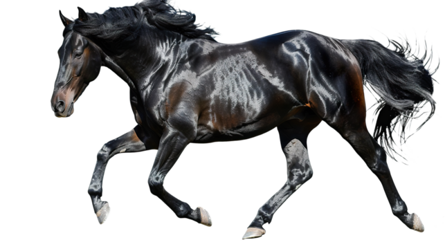 Black horse isolated on transparent background, PNG