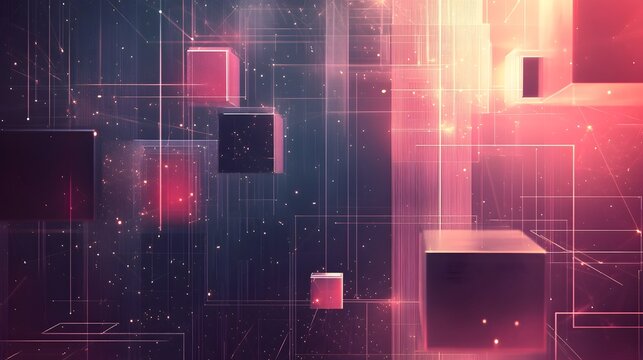 Interconnected Blockchain Composition Featuring Geometric Shapes and Cryptographic Elements