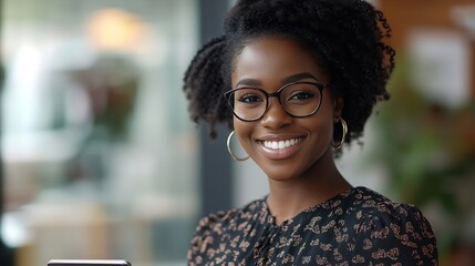 Portrait lawyer and black woman with tablet smile and happy in office workplace African attorney technology and face of professional female advocate and legal advisor from Nigeria in l : Generative AI