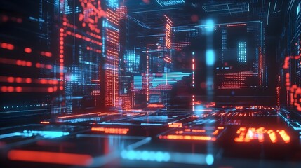 Futuristic digital finance hub with transparent blockchain nodes and sleek holographic interfaces rendered in a minimalist and tech forward art style