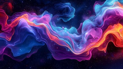 Obraz premium A cosmic nebula of vibrant colors glows with ethereal particles, painting a celestial vision.