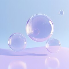 Minimalist Pastel Blue Gradient Wallpaper with Floating Soap Bubbles in Ethereal Lighting