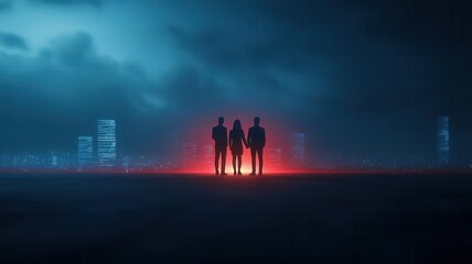 Fototapeta premium A diverse team of professionals collaborating on a high-tech project, holographic screens displaying data, in a modern, digital art style
