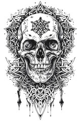 Obraz premium Skull and Mandala very simple traditional tattoo flash styles illustration