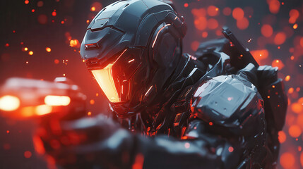 Space ranger wearing metal space suit background