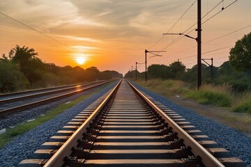 Obraz premium Scenic Railway Route at Sunset for Travel Adventures and Exploration