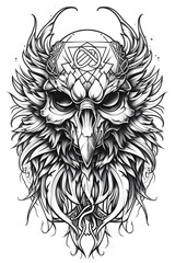 Obraz premium Skull and Owl very simple traditional tattoo flash styles illustration