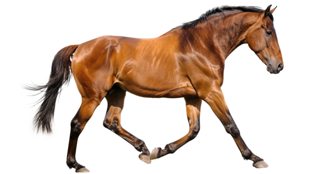 Brown horse isolated on transparent background, PNG