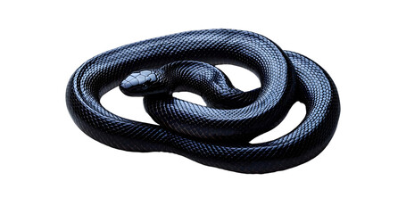 A close-up image of a sleek black snake, showcasing its smooth scales and elegant form, perfect for wildlife and nature themes.