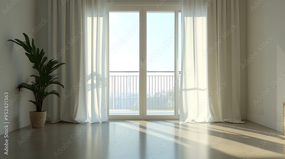 Aufkleber empty bedroom of a singlefamily home with access to a viewing balcony : generative ai