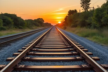 Fototapeta premium Breathtaking Sunset Railway Journey for Travel and Adventure
