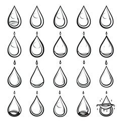 set of drops of water on white background
