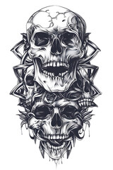 Skull and Skulls multiple skulls tattoo flash styles illustration