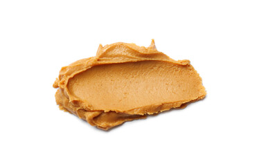 Tasty peanut butter isolated on white, top view