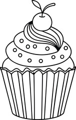 decorative cupcake, cupcake icon  line art vector illustraton 