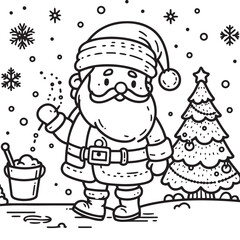 a cartoon drawing of a Coloring Book Santa Claus