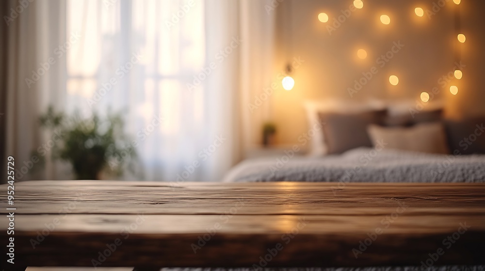 Poster table top and blur background in the bedroom : generative ai