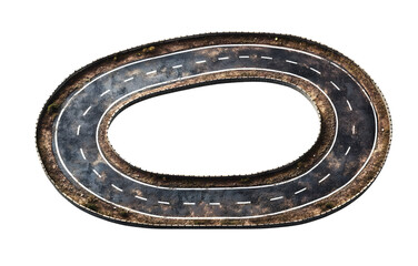 Aerial view of an empty, winding race track with clear markings and surrounding greenery, ideal for motorsport concepts.