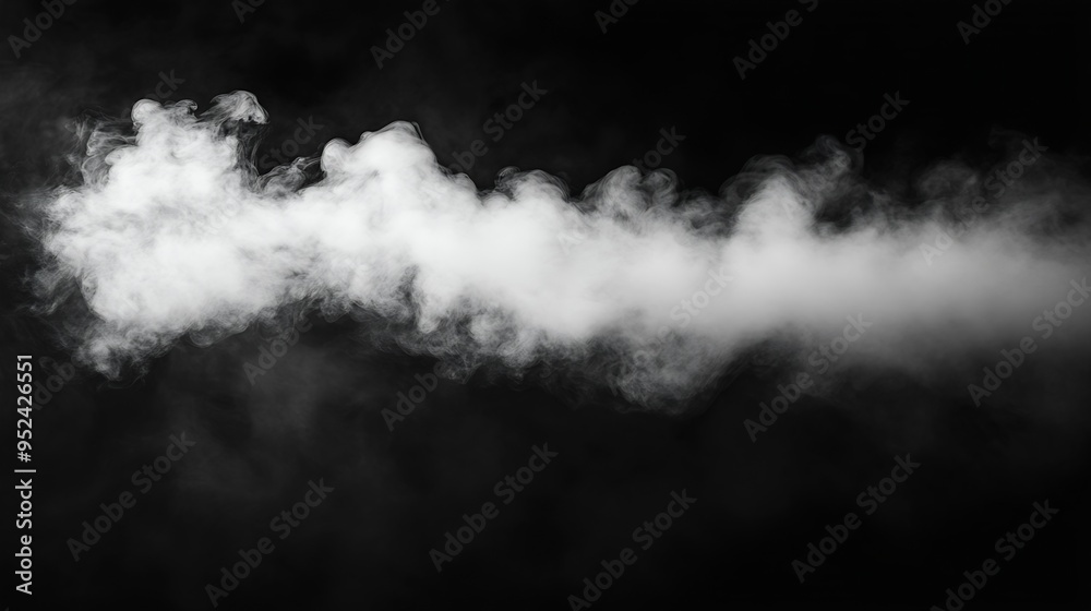 Poster includes closeup shots of abstract white steam or smoke rising upwards from humidifying spray isolat