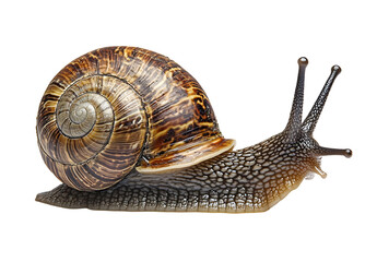 Close-up of a colorful snail showcasing its shell and body, perfect for nature and wildlife enthusiasts.